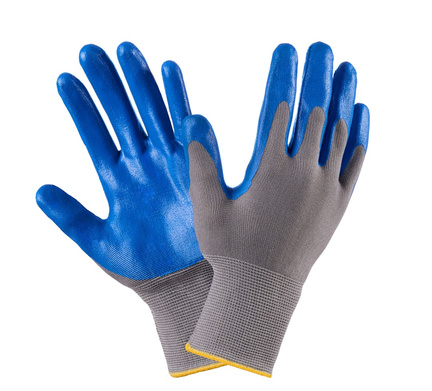 Перчатки нейлоновые синие с синим нитриловым покрытием